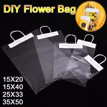 50 шт. DIY сумка для свежих цветов, ручная сумка для цветов, букет, красный прозрачный пакет, подарочный пакет для флористов, сумка для дня рождения 10PCS-1SET