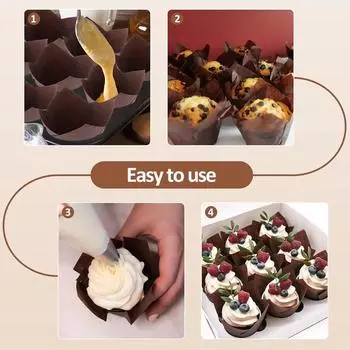 50 шт., формочки для выпечки кексов в газетном стиле для свадебной вечеринки, бумажные стаканчики для кексов в виде тюльпанов, маслостойкая обертка для торта