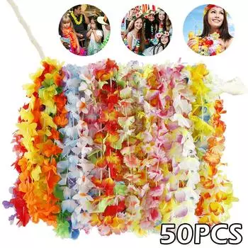 50 шт. гавайский цветочный венок гирлянда ожерелье нарядное платье декор Гавайская пляжная вечеринка искусственные цветы DIY Луау принадлежности для вечеринки