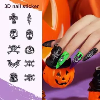 50 шт. Хэллоуин готический панк стиль нейл-арт подвески 3D паук крест череп летучая мышь кулон дизайн сплав украшения аксессуары для маникюра своими руками Sets