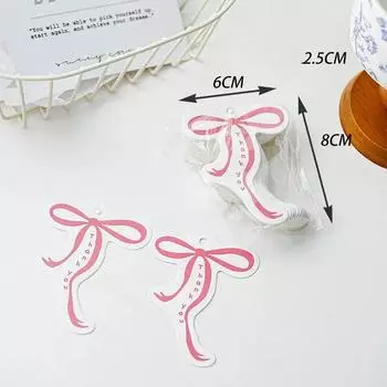 50 шт. INS милый розовый бант бумажная бирка для упаковки подарков коробка сумка декоративные аксессуары свадебный сувенир DIY кулон «спасибо» 6x8cm