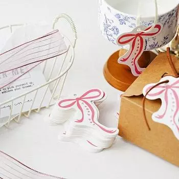 50 шт. INS милый розовый бант бумажная бирка для упаковки подарков коробка сумка декоративные аксессуары свадебный сувенир DIY кулон «спасибо» 6x8cm