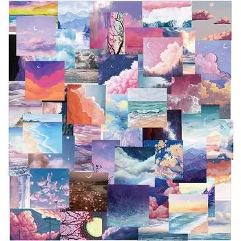 50 шт., INS, пейзажная картина маслом, наклейки Vsco, виниловые эстетические наклейки для бутылок с водой, водостойкая наклейка для детей, девочек
