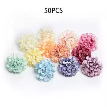 50 шт., искусственный шелк, цветочный цветок, головка гортензии, декор для свадебной вечеринки, ремесло, сделай сам