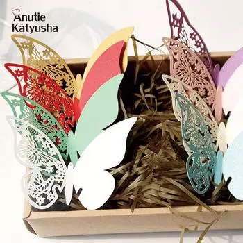 50 шт. карты для вечеринок с бабочками, настольная марка, бокал для вина, имя, место, день рождения, свадьба, украшения для бара