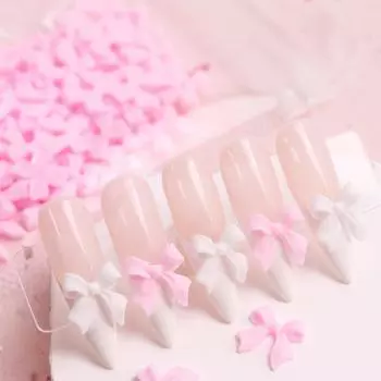 50 шт. кавайные подвески для ногтей с бантиком, корейский дизайн маникюра, украшения, белый, бежевый, розовый, смолы, стразы, принадлежности для дизайна ногтей, детали