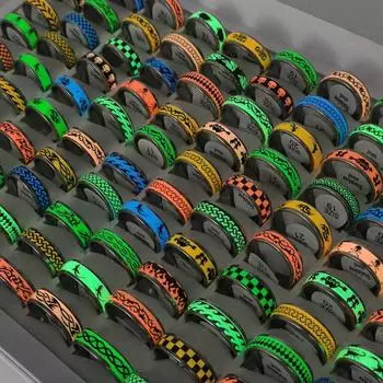 50 шт., кольца из нержавеющей стали, светящиеся наклейки, светящиеся в темноте, модные украшения, подарок на вечеринку