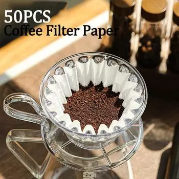 50 шт./компл. Белые фильтры для кофе, одноразовая бумага для кофемашины, 1-4 чашки, белая фильтровальная бумага, кофейный фильтр для торта