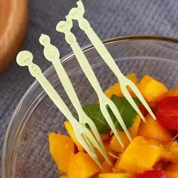 50 шт./компл., фруктовая вилка, нескользящая, без заусенцев, милая утолщенная палочка для бенто с двумя зубцами зелёный