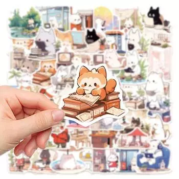 50 шт./компл., наклейка с изображением мультяшного животного, неповторяющаяся самоклеящаяся водонепроницаемая крышка для телефона, багажа, скейтборда, ноутбука, наклейка для скрапбукинга, принадлежности для самостоятельного изготовления 1 Set