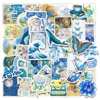 50 шт./компл. Ренессанс . Ретро синие художественные наклейки DIY модные водонепроницаемые наклейки для каракулей