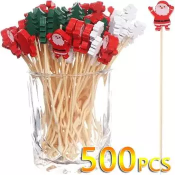 50 шт./компл. Рождественские фруктовые палочки одноразовые бамбуковые палочки снежинка рождественская елка лось Санта Клаус снеговик палочки рождественские украшения 50PCS-1SET