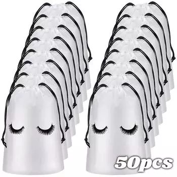 50 шт./компл. сумки для хранения EVA с завязкой на ресничках, многоразовые пластиковые туалетные дорожные упаковочные сумки, портативная косметическая косметичка S-10x15cm