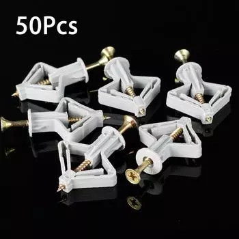 50 шт. Комплект дюбелей для гипсокартона, пластиковые полые настенные винты, крепления, устойчивые к вращению, гипсокартон, тип «бабочка»