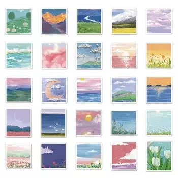 50 шт. красивая наклейка с пейзажем и масляной живописью, скрапбукинг, журнал, сделай сам, материал, наклейка, чехол для телефона, багаж, декор, наклейки