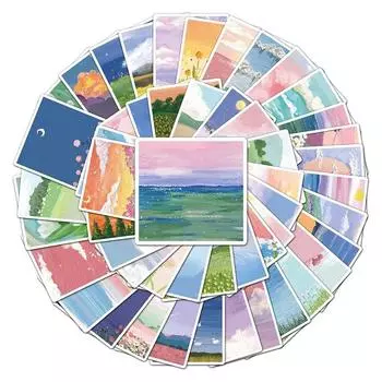 50 шт. красивая наклейка с пейзажем и масляной живописью, скрапбукинг, журнал, сделай сам, материал, наклейка, чехол для телефона, багаж, декор, наклейки