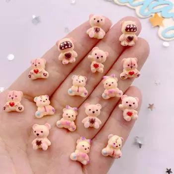 50 шт. красочные фигурки медведя из смолы с бантом из мультфильма «Любовь» с плоской задней частью для нейл-арта, украшения для самостоятельного скрапбукинга, аксессуары для поделок 50Pcs
