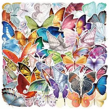 50 шт. красочные наклейки с бабочками, наклейки для скейтборда, наклейки для экстремальных видов спорта, чехол на тележке, кружка для гитары, тетрадь, трендовые наклейки
