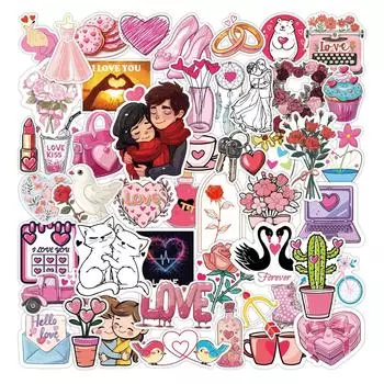50 шт. креативных милых водонепроницаемых наклеек из ПВХ ко Дню святого Валентина для стаканов с водой, багажа, ноутбуков, скутеров, мотоциклов One Size