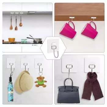 50 шт. крючков без пробивки, самоклеящиеся, противоскользящие, отличная липкость, бесследное удаление, простая установка на плитку, стекло, дерево, водонепроницаемые кухонные настенные крючки 50pcs