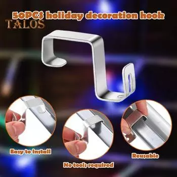 50 шт. крючков для рождественских гирлянд, нержавеющие, устойчивые к коррозии, наружные зажимы для освещения, устойчивые к погодным условиям, крючки для вешалок для желобов 50pcs