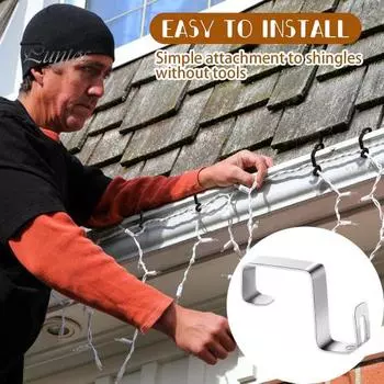 50 шт. крючков для рождественских гирлянд, нержавеющие, устойчивые к коррозии, наружные зажимы для освещения, устойчивые к погодным условиям, крючки для вешалок для желобов 50pcs