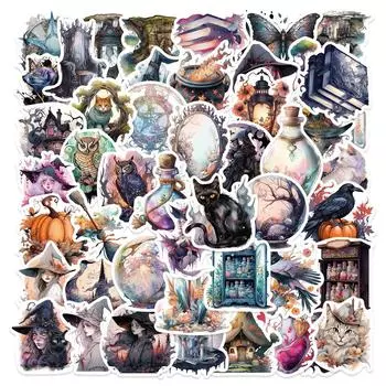 50 шт. Крутые Магические Ведьмы Готические Мультяшные Наклейки Эстетичные Аниме Наклейки Скейтборд Телефон Ноутбук Чемодан Декоративная Наклейка