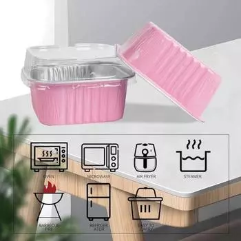 50 шт. квадратных мини-форм для торта с крышками, ложками, формочками из алюминиевой фольги для выпечки, одноразовыми формочками для кексов, 5 унций, простыми в использовании десертными формочками розовый