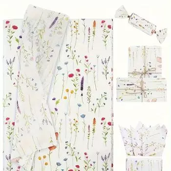 50 шт. лавандовой папиросной бумаги, 20x14 дюймов, упаковочная бумага с изображением полевых цветов, декоративная салфетка для весенней свадебной упаковки подарков 50pcs