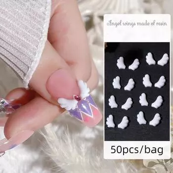 50 шт. левые/правые сращенные крылья ангела, подвески для дизайна ногтей, левые и правые крылья, белая смола, инструменты для украшения ногтей
