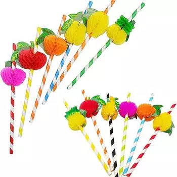 50 шт./лот 20 см 3D фруктовые коктейльные трубочки бумажные трубочки зонтик для питья вечеринка бар украшения праздничные принадлежности цвет ассорти