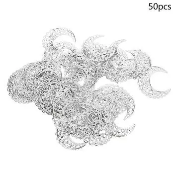 50 шт./лот 38X42 мм Золотой цвет/Серебро/Бронза Металлические филигранные подвески в виде лунного серпа Основы для вставок Ювелирные компоненты для DIY серебряный