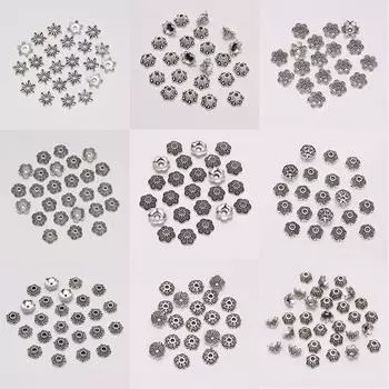 50 шт./лот 7, 8, 9, 10 мм, лепестки, бусины, колпачки с цветком, резные свободные концы, колпачки для бисера, конус для изготовления ювелирных изделий своими руками, фурнитура, серьги 8mm