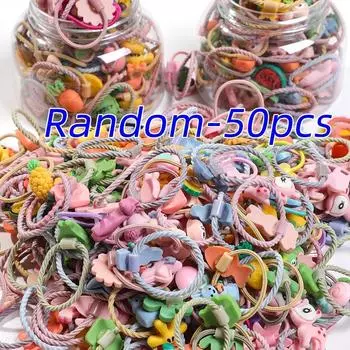 50 шт./лот Новые милые мультяшные резинки для волос с фруктами для девочек, эластичные, для детских волос, веревка для головы, детская повязка на голову с маленькими животными, набор аксессуаров для волос