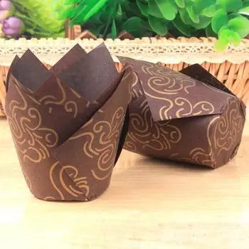 50 шт. маслостойкая чашка для кекса-тюльпана, торта, чашка для кексов, десерта, вкладыш, бумажная выпечка золотистый/белый