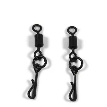 50 шт., матовые черные вращающиеся вертлюжки для ловли карпа, длинный корпус, быстросменный вертлюг с кольцевым защелкивающимся разъемом, аксессуары для ловли карпа