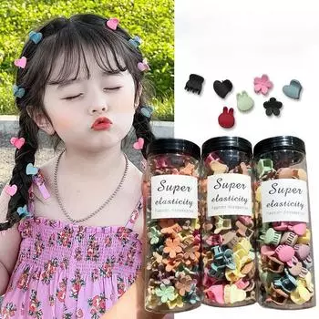 50 шт. матовых пластиковых мини-заколок-заколок в виде головы кролика, заколки-крабики для маленьких девочек, милые маленькие заколки-цветы, аксессуары для волос