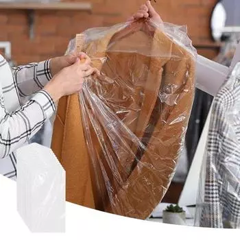 50 шт. Мешки для химчистки, прозрачные, пыленепроницаемые, пластиковые, для одежды, для подвешивания одежды L