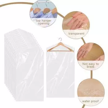 50 шт. мешков для химчистки, прозрачные пыленепроницаемые пластиковые мешки для одежды, подвесная сумка для хранения одежды для химчистки, дома, путешествий L