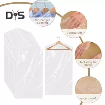 50 шт. мешков для химчистки, прозрачные пыленепроницаемые пластиковые мешки для одежды, подвесная сумка для хранения одежды для химчистки, дома, путешествий L