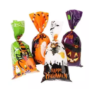 50 шт. мешочков для конфет на Хэллоуин с завязками, подарочные пакеты в виде тыквы на Хэллоуин, пластиковые пакеты для упаковки угощений, принадлежности для украшения вечеринки на Хэллоуин
