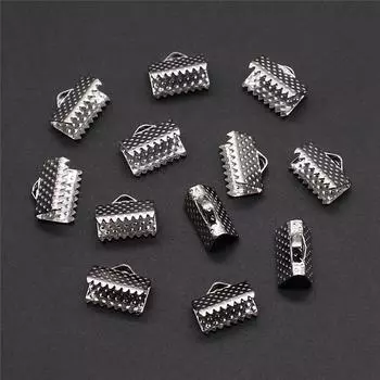 50 шт., металлические обжимные концы, складные застежки, зажимы для концов шнура, ювелирные компоненты, аксессуары, родиевый цвет, железо 10 мм