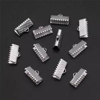 50 шт., металлические обжимные концы, складные застежки, зажимы для шнура, ювелирные компоненты, аксессуары, серебряный цвет, железо 13 мм