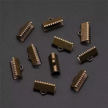 50 шт., металлические обжимные концы, складные застежки, зажимы для концов шнура, ювелирные компоненты, аксессуары, цвет античная бронза, железо 13 мм