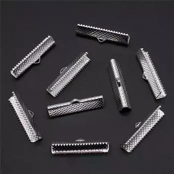 50 шт., металлические обжимные концы, складные застежки, зажимы для концов шнура, аксессуары для ювелирных изделий, серебряный цвет, железо 30 мм