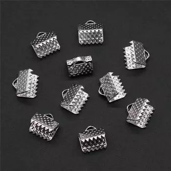 50 шт., металлические обжимные концы, складные застежки, зажимы для шнура, аксессуары для ювелирных изделий, серебряный цвет, железо 8 мм