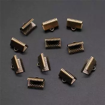 50 шт., металлические обжимные застежки, зажимы для концов шнура, аксессуары для ювелирных изделий, античная бронза, железо 10 мм