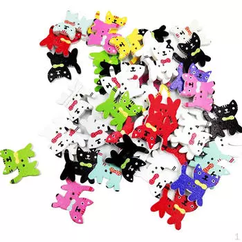 50 шт., милая деревянная пуговица для галстука-бабочки с мультяшным рисунком, детская поделка своими руками