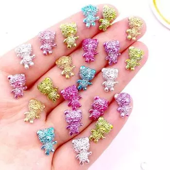 50 шт., милые красочные блестящие мини-кристаллические медведи из смолы, стразы и украшения с плоской задней поверхностью