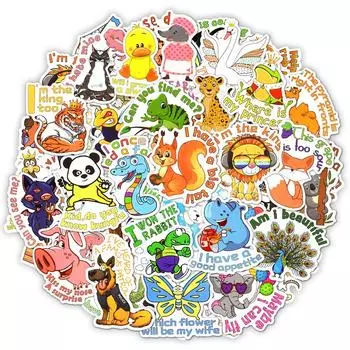 50 шт., милые мультяшные животные, наклейки, игрушки для детей, забавные слова, аниме, наклейки на ноутбук, телефон, багаж, автомобиль, наклейка, подарки для детей
